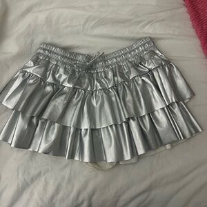 Silver Metallic Ruffled Mini Skirt